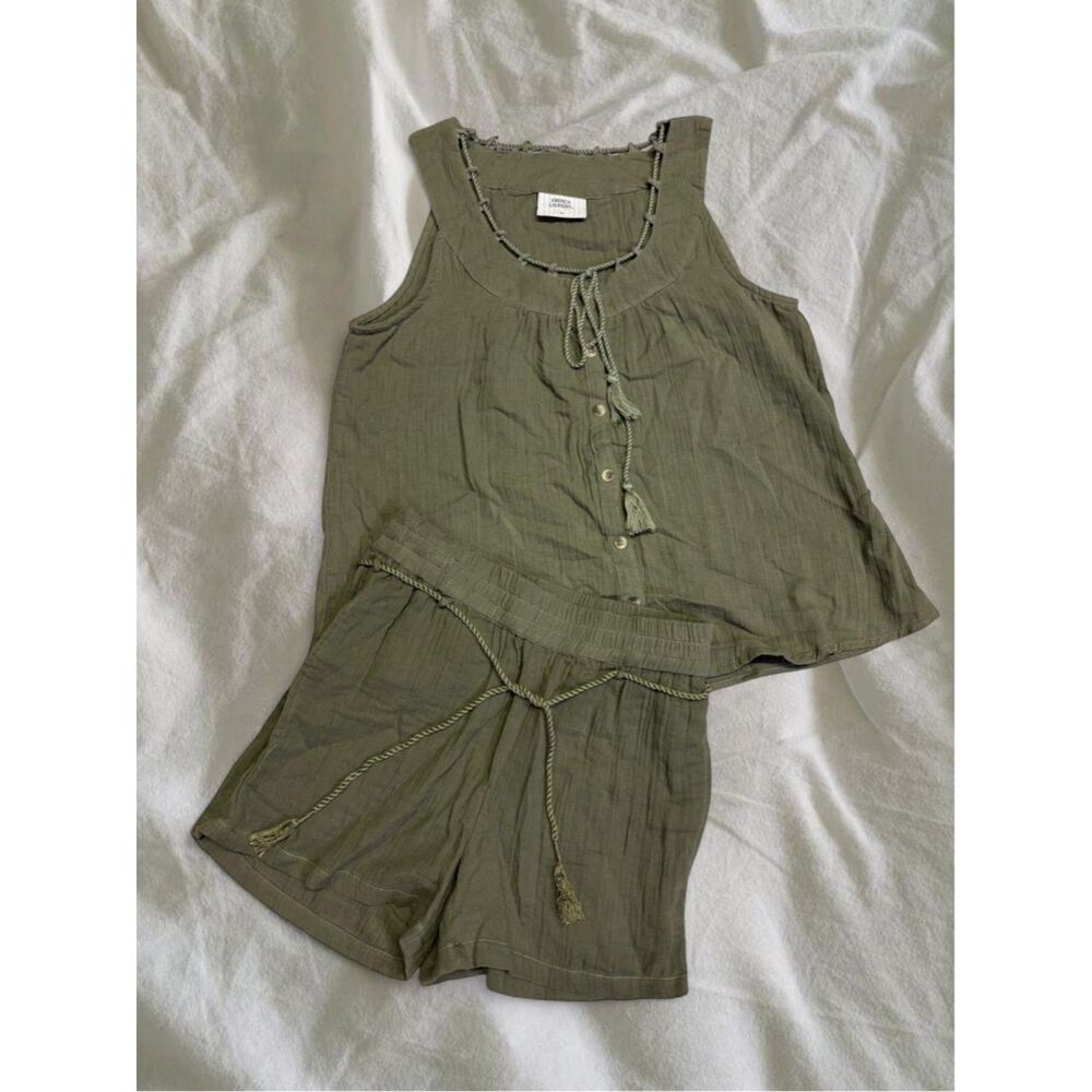 Bohemian European Summer Cotton 2 Piece French Laundry Green Tank & Shorts